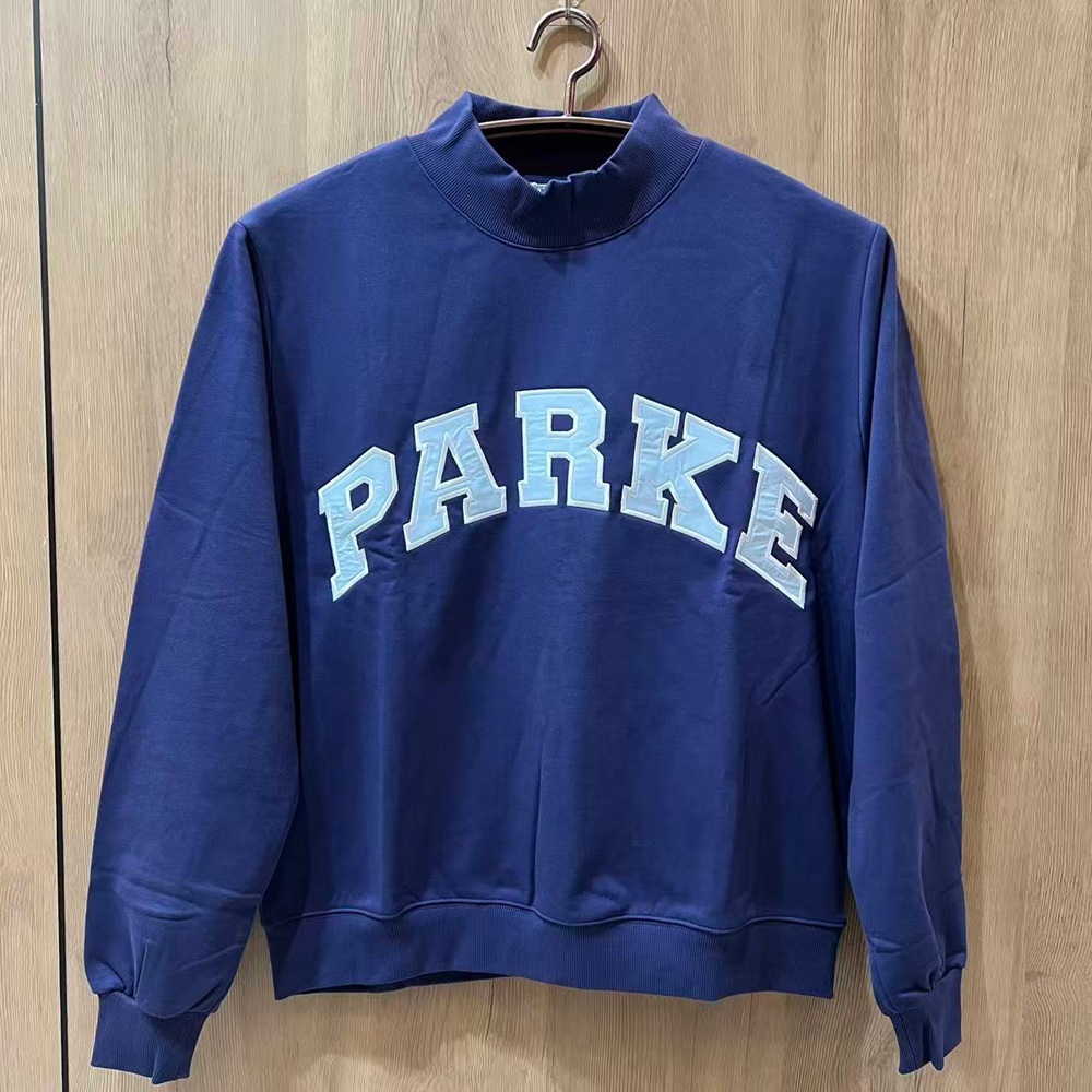 PARKE Navy Mock Neck Varsity Letter Cropped Sweatshirt